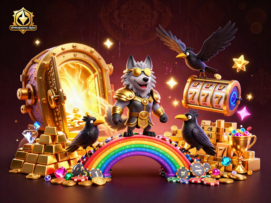 Engage with ahimajournal-digital featuring Odin wolf and ravens amidst gambling treasures and slot reels.