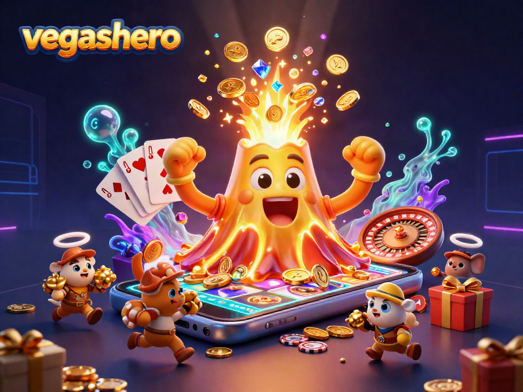 Experience the excitement of vegashero with a triumphant golden volcano erupting treasures.