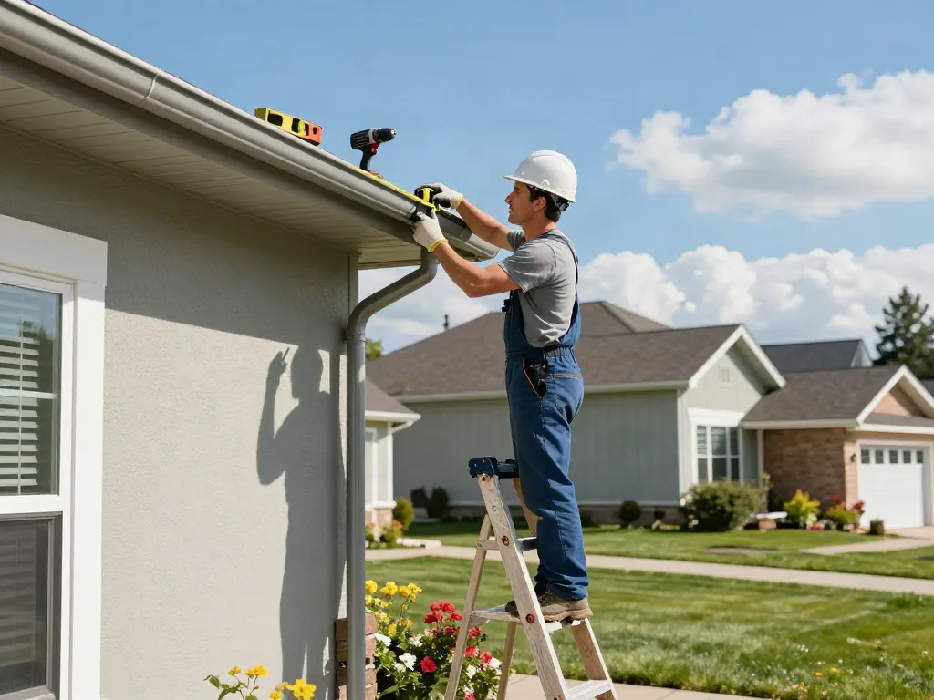 Skilled contractor installing Spokane gutter on a residential home.
