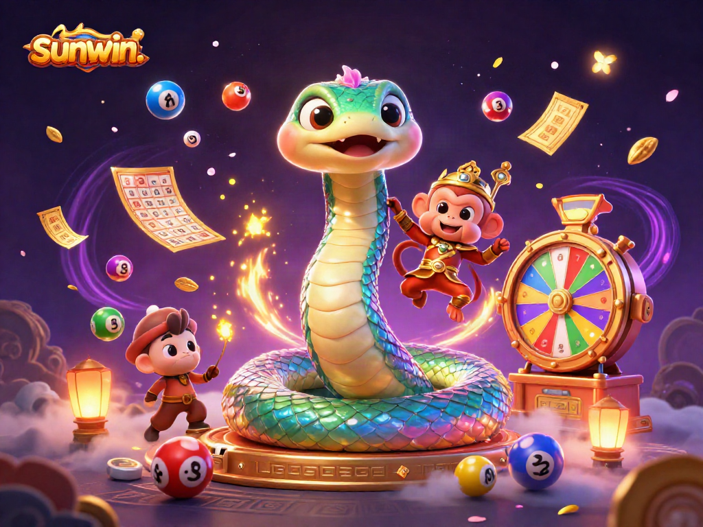 Engage in vibrant gambling experiences with sunwin., featuring colorful lottery elements and magical characters.