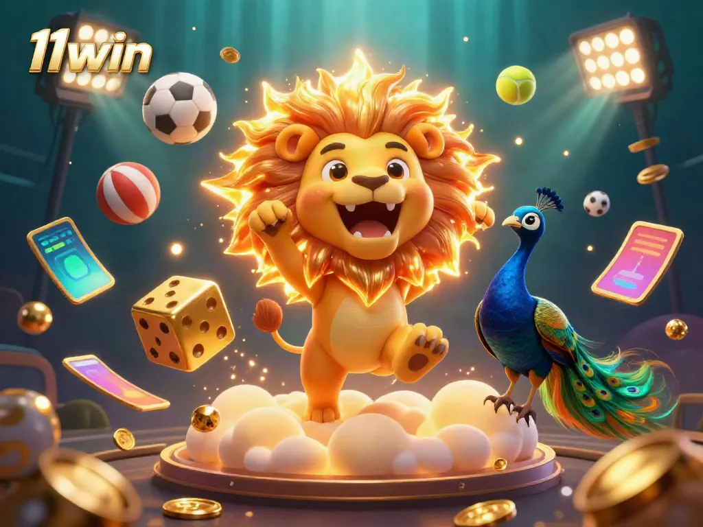 Experience excitement with 11win as golden dice and a roaring sun lion dominate the casino world.