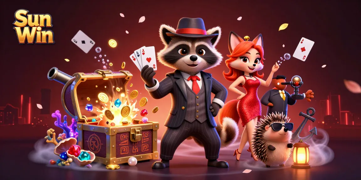 Win big at Sun Win with raccoon, stylish fox and hedgehog in an exciting casino scene!