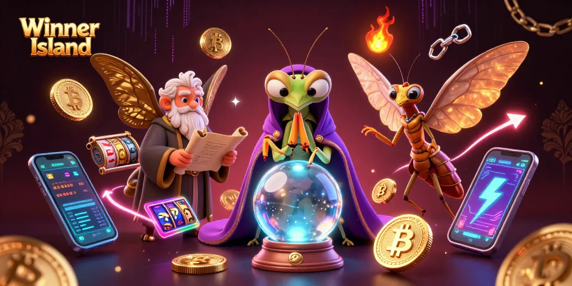 Engage in thrilling gameplay on Winner Island with vibrant slots, crypto coins, and mystical characters.