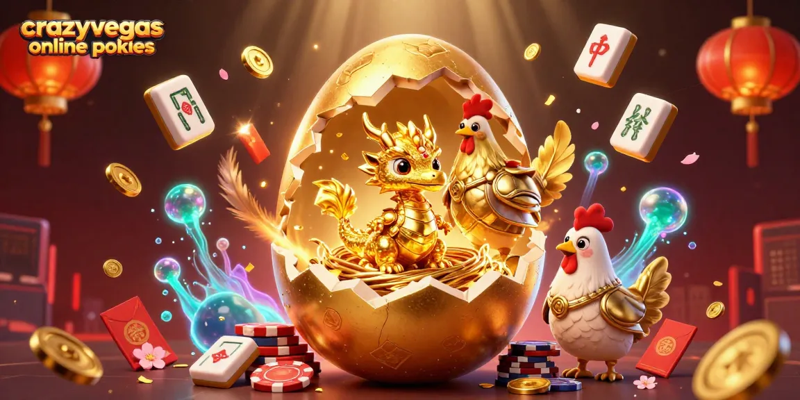 Engage in crazyvegas online pokies with an illustration of a golden baby dragon and poker chips, depicting gambling excitement.